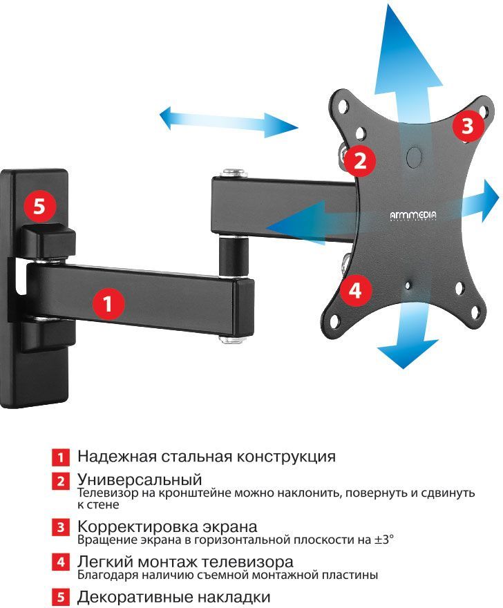 Купить Кронштейн ARM MEDIA MARS-02 черный 10"-32" — Фото 3