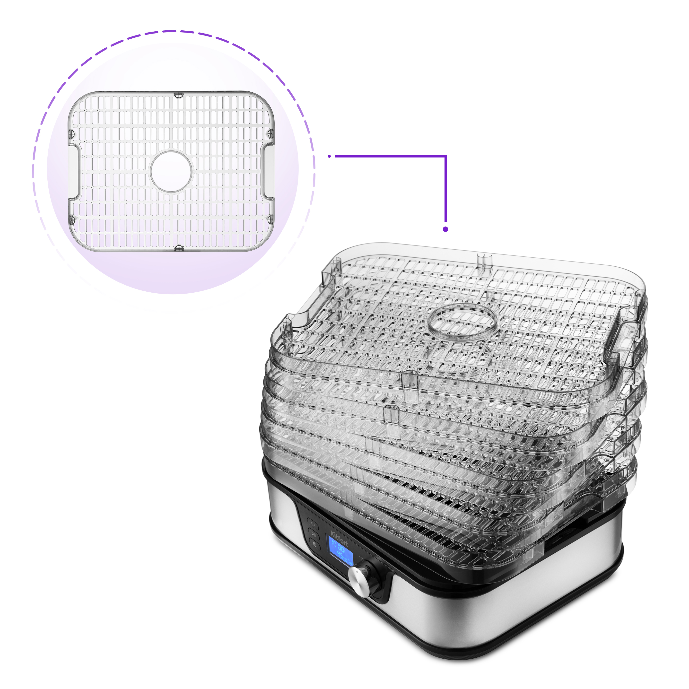 Купить Сушилка для овощей и фруктов Kitfort КТ-1918 5 под черный — Фото 3